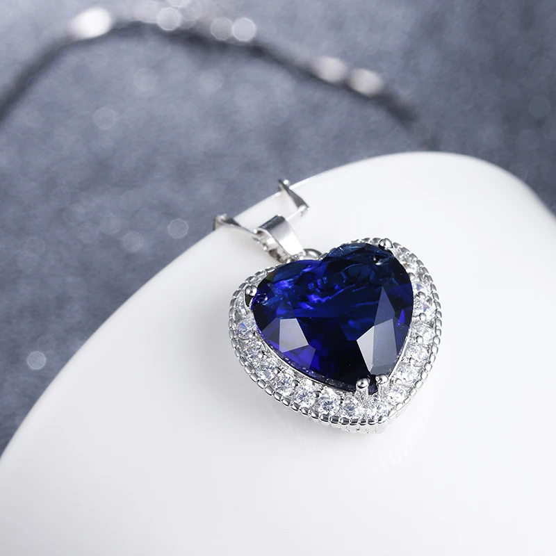 Высокое качество, романтическое сердце с голубыми кристаллами для женщин, серебро 925 пробы, женские подвески, ожерелья, ювелирные изделия, подарок,, для женщин