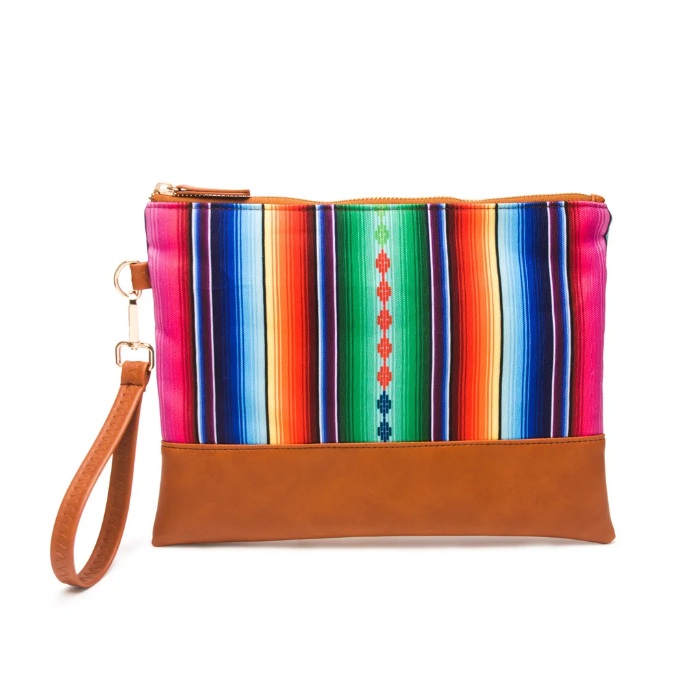 

Multi Rainbow Stripes Clutch , Wholesale Aztec Canvas Wristlet Pouch Daily Accessory Cosmetic With Zipper Closure DOMIL 10101074
