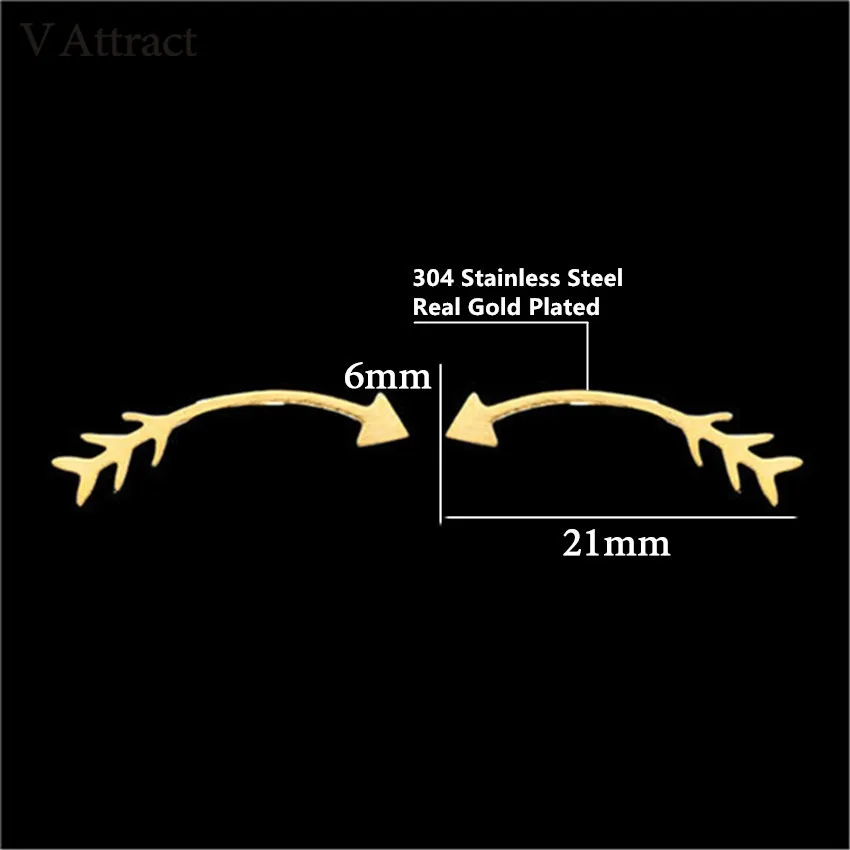 V привлечь Мода Дизайн кривой стрелкой Серьги-гвоздики Нержавеющая сталь Pendientes цвета: золотистый, серебристый Boucles d'oreilles pour les femm