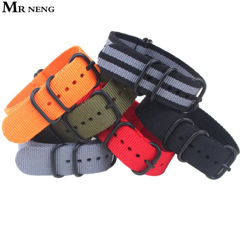 

MR NENG Brand For Zulu Nato Strap 20mm Watch band Nylon Straps 22MM waterproof Green Orange Watchband 24 mm Black Buckle Belt