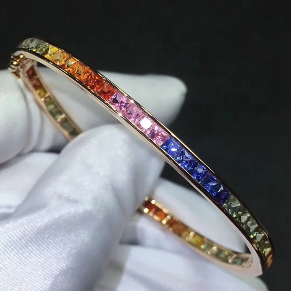 228 Fine Jewelry Real 18K Yellow Gold AU750 G18K 100% Natural Red Ruby Gemstones Love Jewellery Bangles for women Fine Bangles