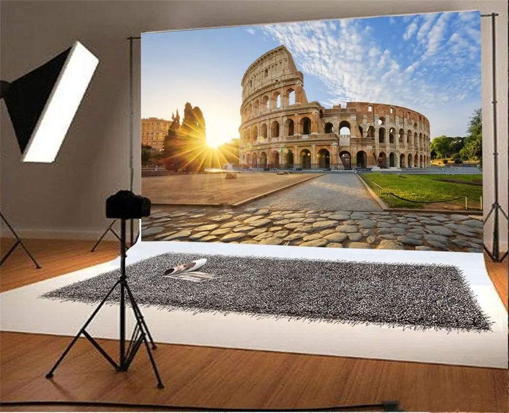 

Photography Backdrop Roman Colosseum Sunshine Blue Sky White Cloud Scene Photo Background