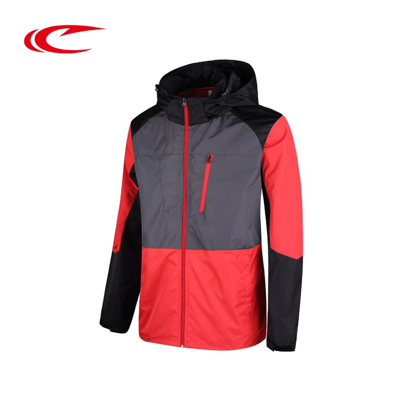 SAIQI Men Hooded Running Jacket Windproof Stitching Style Running Coats