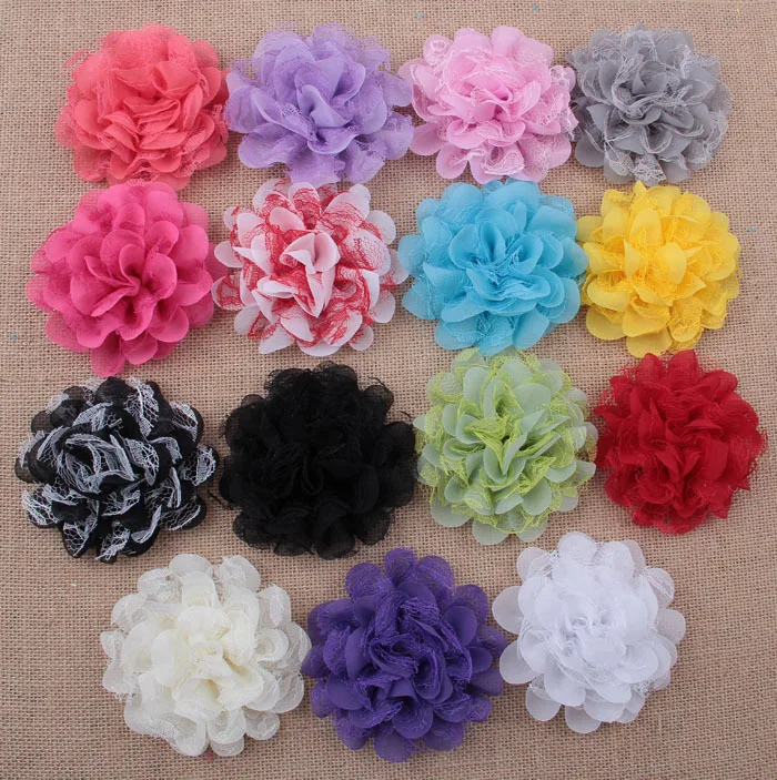 

30pcs/lot 4" 15 Colors Lace Chiffon Flowers For Diy Girls Hair Clips Headband Handmade Clothing Apparel Accessories
