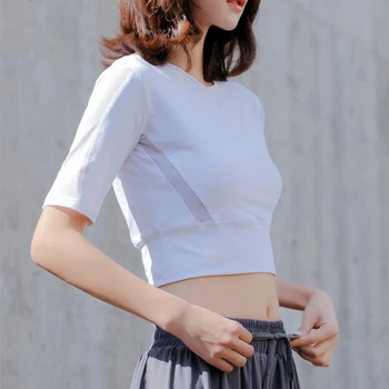 

Women Sportswear Tops Stretch Thin Yoga Exercise Running Tight Mesh T-shirt