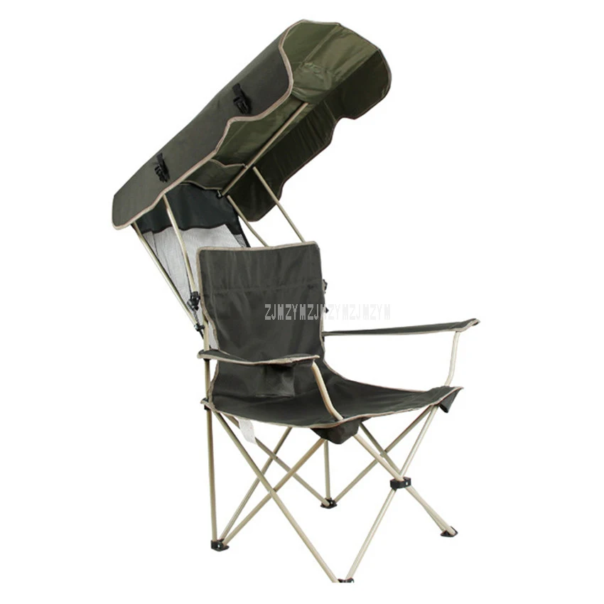 Portable Folding Fishing Chair With Sunshade Oxford Fabric Steel Tube Beach Chair Backrest Foldable