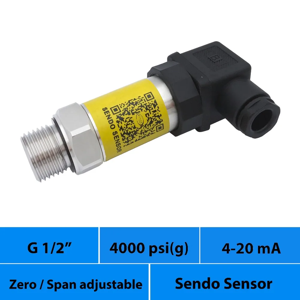 pressure transmitter 4-20mA, 0 to 4000psi gauge pressure, 12 24 v power supply, g1/2 thread, amplified signal, liquid and gas pressure transmitter 4-20mA, 0 to 4000psi gauge pressure, 12 24 v power supply, g1/2 thread, amplified signal, liquid and gas