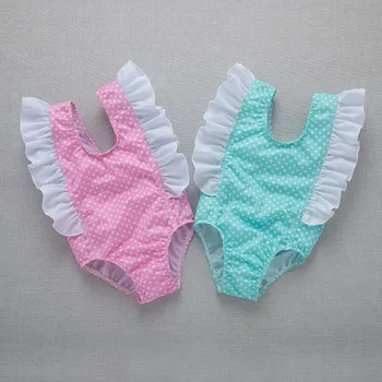 

Kids Baby Girl Swimwear Polka Dots Ruffle Flying Sleeve Bodysuit Cute Summer Back Bow O-Neck Sunsuit Girls Beachwear 1-6Y