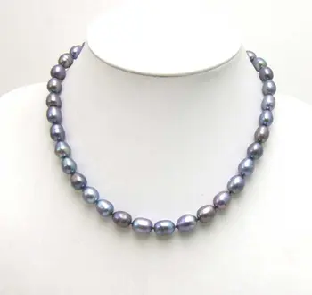 

Women Gift Freshwater Jewelry natural Huge 9-10mm NATURAL Black FW CULTURED PEARL NECKLACE