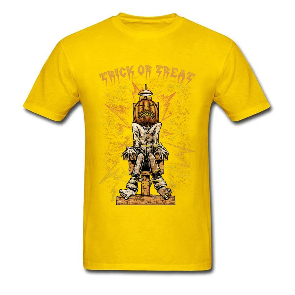 Trick or Treat T-Shirt Short Sleeve Party Latest Men's Summer Tops Shirts Party Tee Shirt O Neck 100% Cotton Fabric Trick or Treat yellow