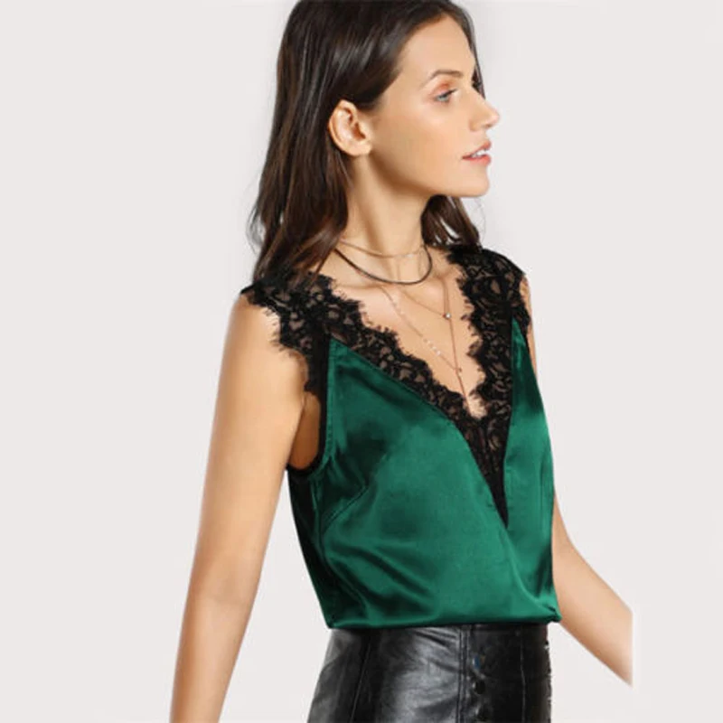 

Summer Women Loose Fashion Lace Deep V Sleeveless Spliced Cotton V Back Casual Tops Blouse Shirt high quality soft waistcoat
