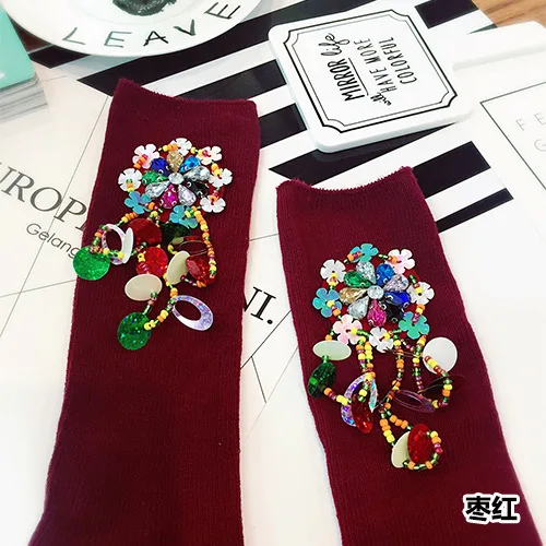 2018 New Fashion Tide Socks 3d Print Cute Socks Candy Color Nail Sequins Beads Harajuku Funny Socks Women Japan Sokken BAC555