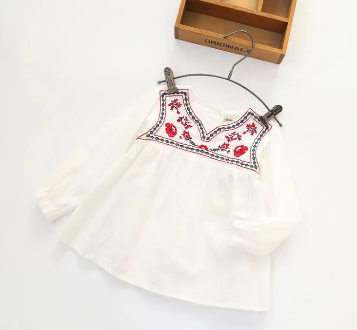 Новое поступление, весенние белые блузки в китайском стиле для маленьких девочек белые рубашки с длинными рукавами для девочек детские блузки с цветочной вышивкой
