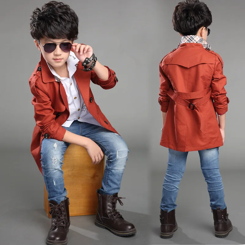 autumn boy double-breasted coat and long sections windbreaker kids jacket baby outerwear 5-16 years