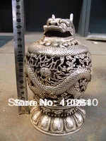 

Elegant dragon smoked censer of the geezer dish Tibet silver bronze statue