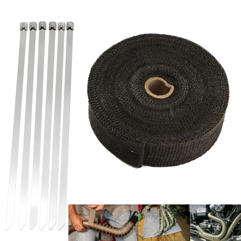 

15m x 5cm Exhaust Pipe Header Heat Wrap Resistant Downpipe Stainless Steel Ties for Motorcycle Harley sportster 883 1200 XL