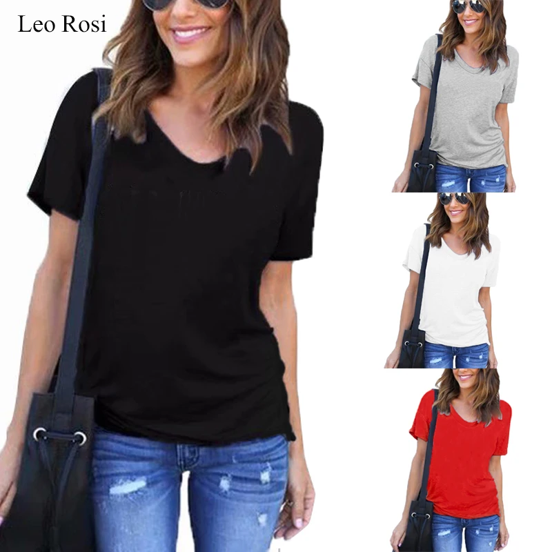 

Leo Rosi 2019 fashion summer solid color t-shirts short sleeve o-neck womens tops and t-shirt women tops tunique femme DT42