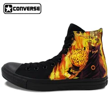 Unique All Black Converse All Star Uzumaki Naruto Anime Shoes Sasuke Design Hand Painted Shoes Women