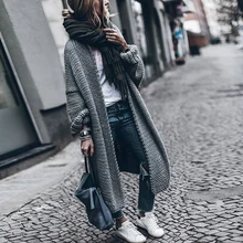 Осень Зима Европа Америка улица оснастки свитер длинный кардиган размера плюс женская одежда свободный рукав "летучая мышь" Толстый трикотаж