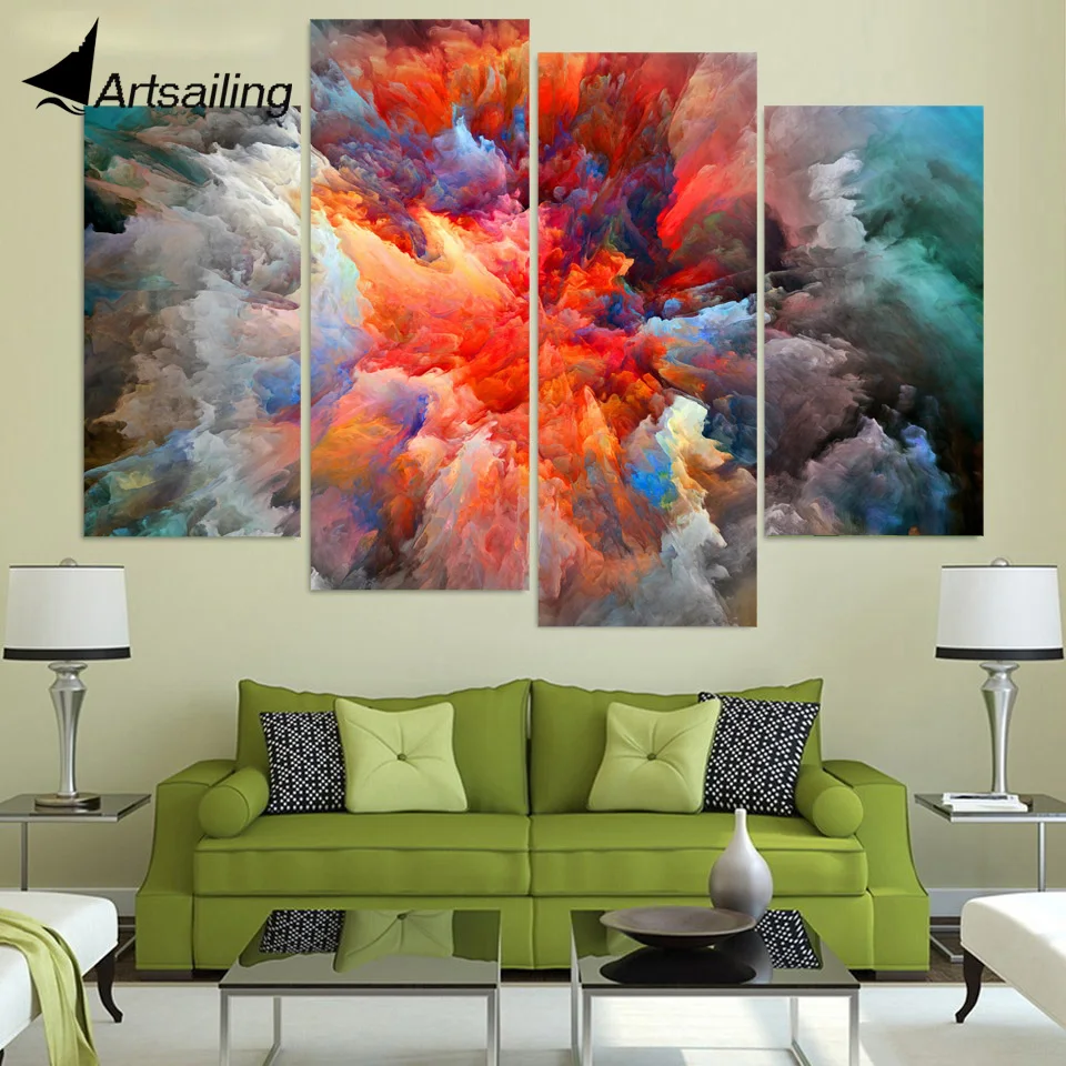 Canvas Painting 4 Panels Canvas Art Color Explosion Prints Poster Home ...