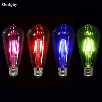 핑크 블루 그린 레드 컬러 LED 필라멘트 조명, ST64 4W, COB 에디슨 레트로 전구, 할로윈 룸 장식 앰플 램프, 220V LED, 1 개