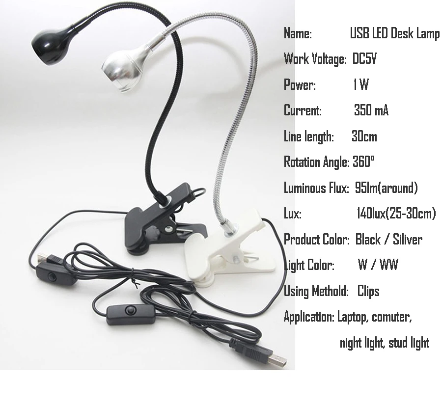USB Flexible LED Desk Lamp with Clip for Laptop PC Computer Keyboard book Reading light-1