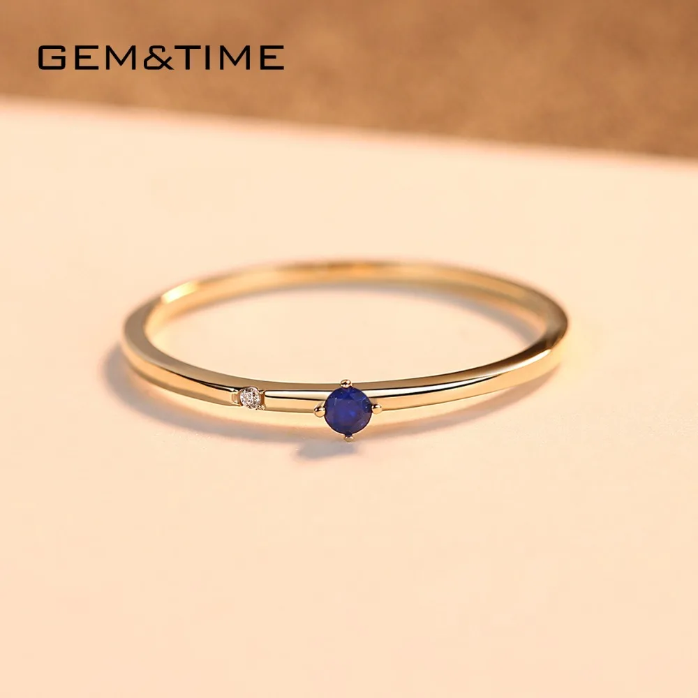 Gem& Time корейские кольца с голубым сапфиром из золота 14 к для женщин топаз тонкое ювелирное изделие для помолвки из желтого золота AU585 R14007