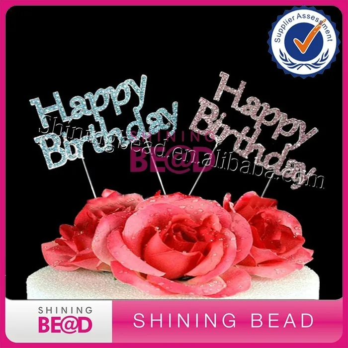 

30 PCS Rhinestone Birthday Cake Topper Number Pick Light Pink Happy Birthday