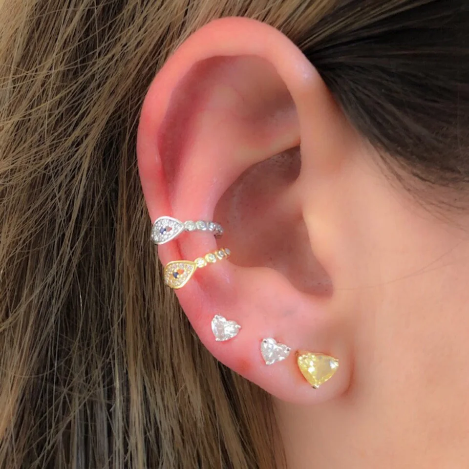 

1Pcs Fashion Women Silver&Rose Gold Evil eye Ear Cuff Micro Pave CZ Zircon No Hole Small Sized Girl Clip Earring Cuff Korean