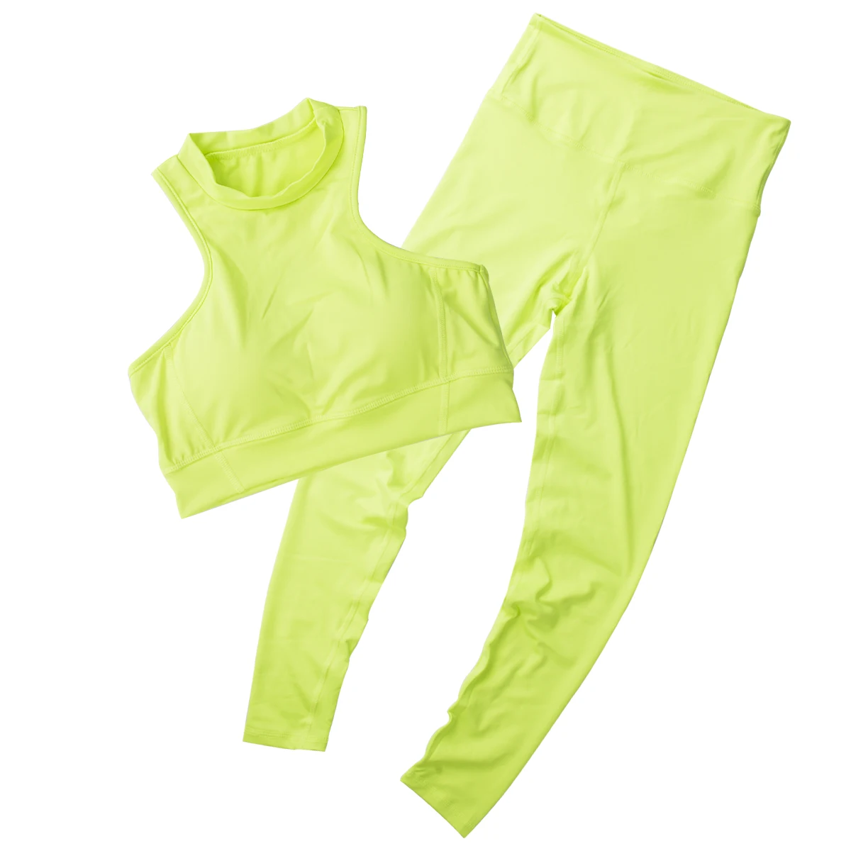 Летние женские Леггинсы для йоги, спортзала, эластичные штаны, комплект, женские повседневные модные спортивные костюмы без рукавов для пробежек и тренировок, наряды - Цвет: Флуоресцентный зеленый
