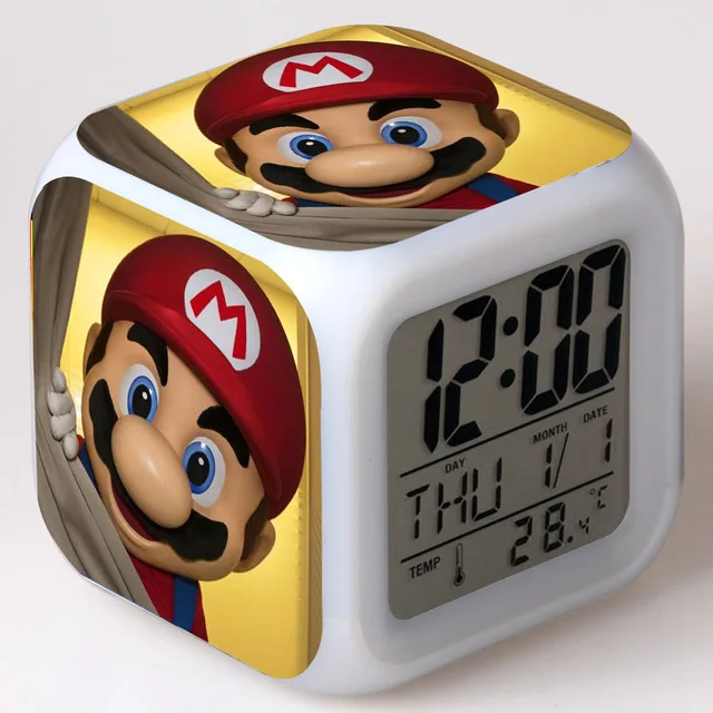 Будильник Super Mario Bros, светящийся светодиодный цифровой будильник для детей, подарок на день рождения, игрушки, будильник - Цвет: Светло-желтый