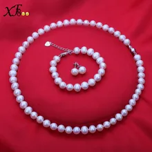 XF800 бренд натуральный кроличий мех лисы Ювелирные изделия из жемчуга набор супер размером 8-9 мм камень жемчуг Цепочки и ожерелья/браслет стоит 3 предмета в комплекте, лучший подарок для Для женщин T023