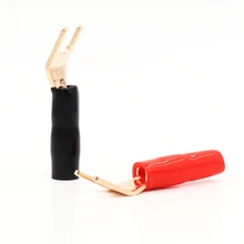 Free shipping 8pcs High Quality Pure Red Copper Spade Plug Speaker Cable Spade Connector Terminal Plug