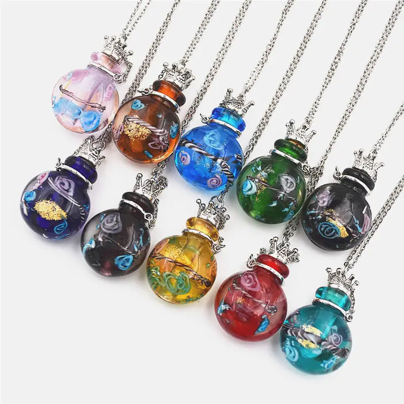 1pcs round Diffuser Perfume Refillable Coloured handmade Essential Oil Aromatherapy Bottle Pendant Necklace pendant necklace