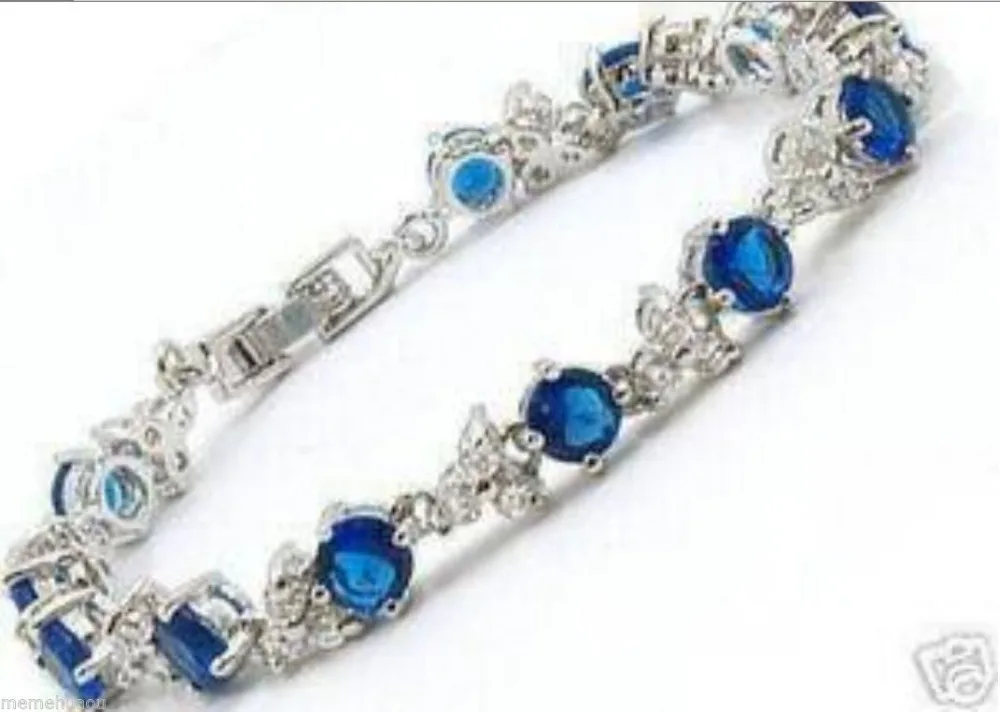

Charming! Blue Zircon inlay Jewelry Bracelet 7.5 " AAA style Fine jewe Noble 100% Natural jade 5.26