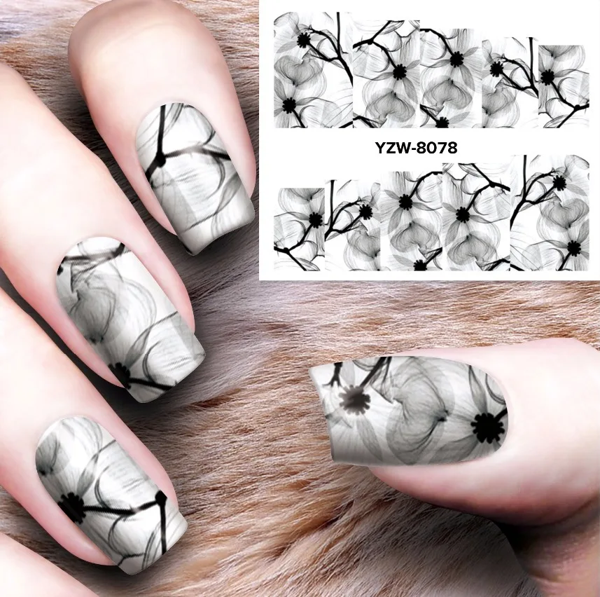 

Water sticker for nail art decoration slider black moth orchid flower adhesive design decal manicure lacquer accessoires foil