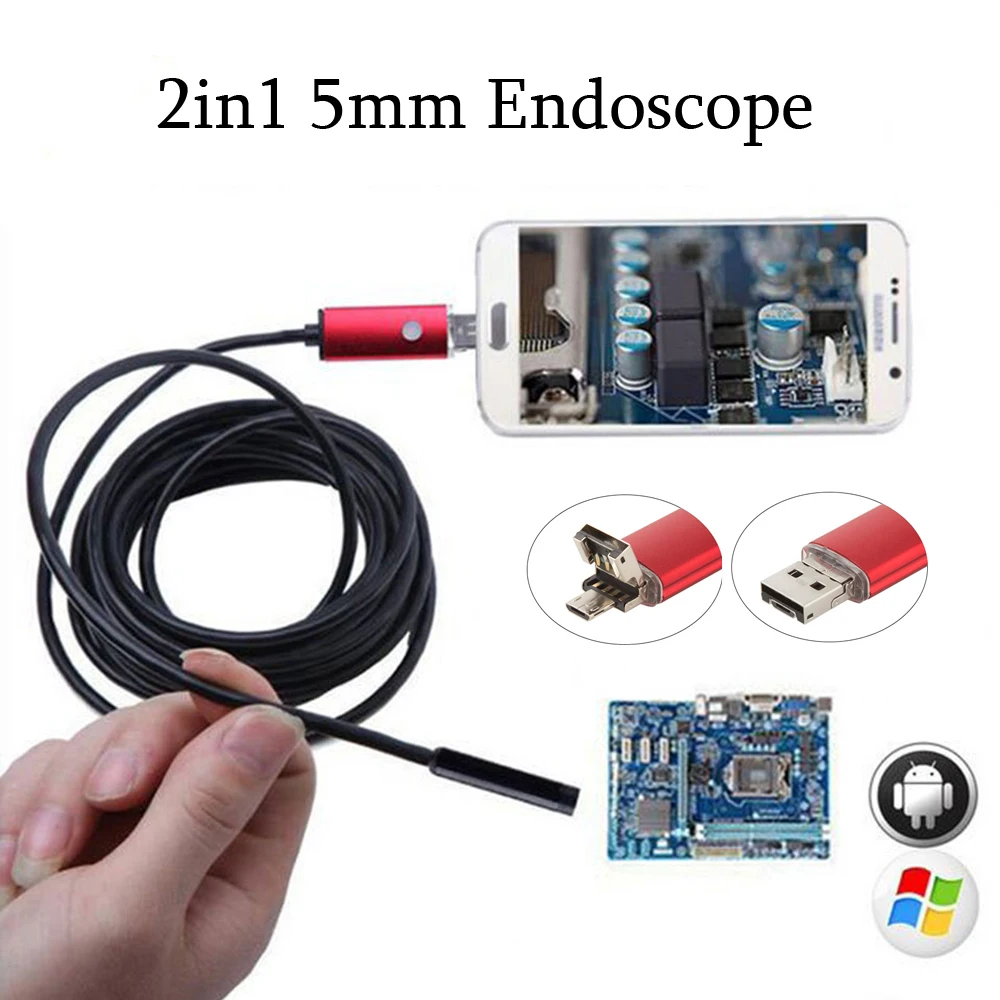 

5.5/7/8mm Lens 2IN1 Android Endoscope Camera Waterproof Led Light Borescopes Inspection Camera for Car Pipe Service