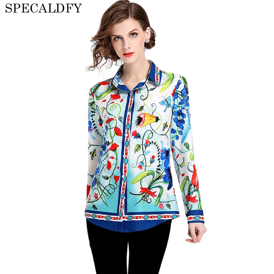 Runway Tops Designers 2018 Spring Women Long Sleeve Floral
