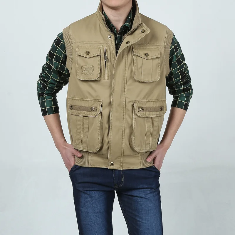 

Men's Casual Vest Photography Fishing Vest Spring and Autumn Large Size Cotton Multi-bag Vest Sleeveless Jacket Men Coat