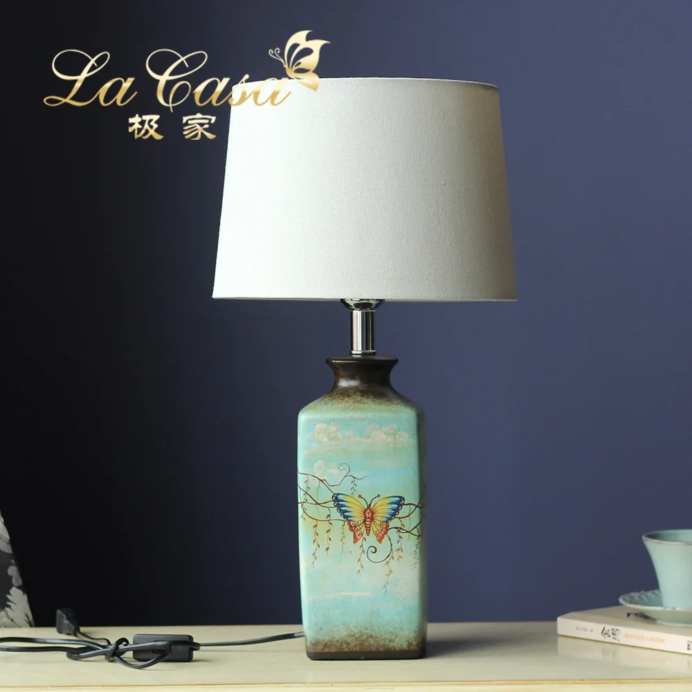 

TUDA Ceramic Table Lamps American Delicate Butterfly Pattan Dream LED Table Lamp for Bedroom Vintage Table Lamps For Living Room