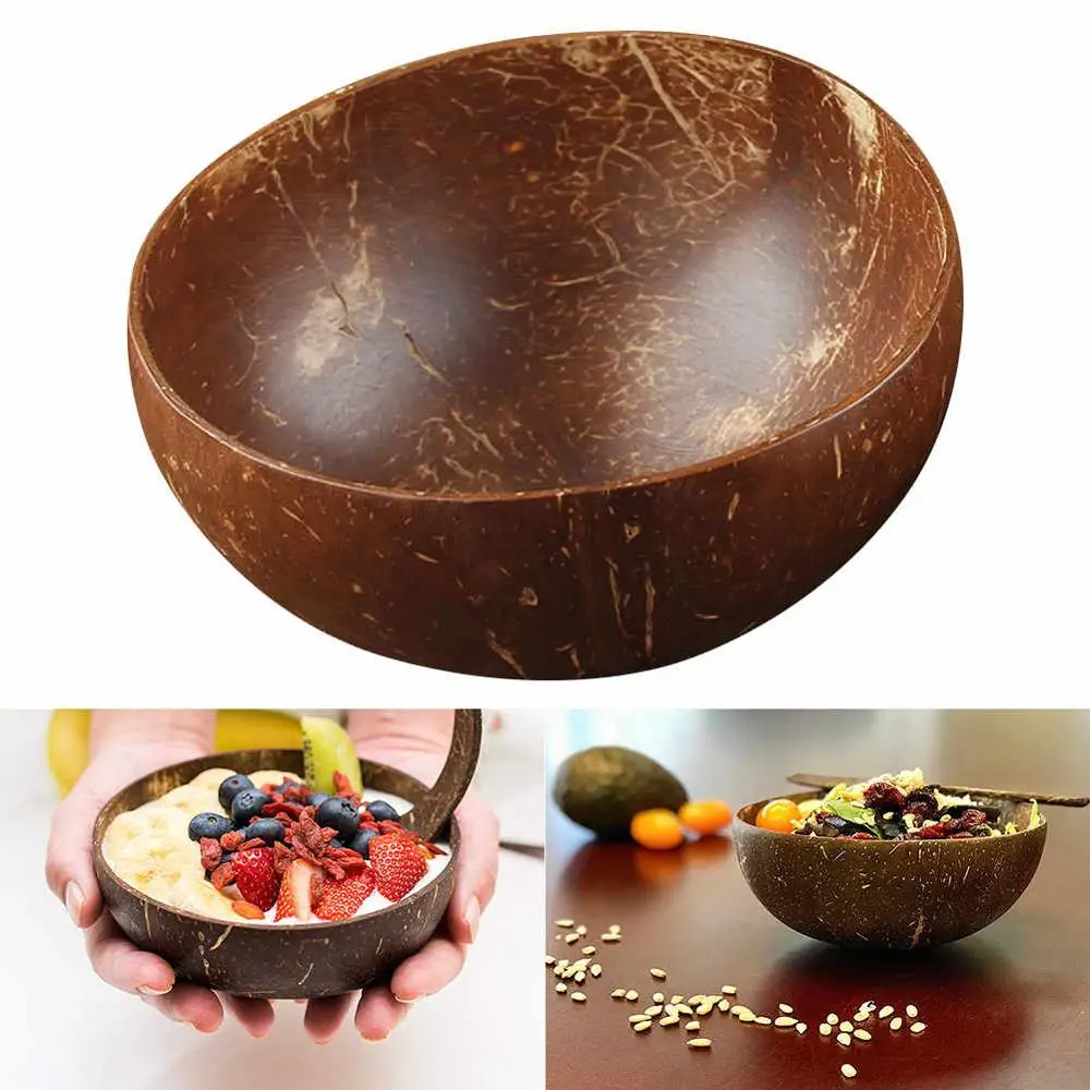 1Piece Creative Coconut Bowl Soup Salad Noodle Rice Eco Friendly Bowl Wooden Fruit Bowls Handicraft Art Work Decoration - Цвет: 1pc bowl