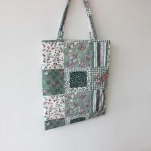 Абсолютно ручной работы хлопок льняной мешок для покупок переноски Tote Печати квадратный цветок синий D06