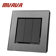 MVAVA 3 Gang 2 Way Smart Home EU UK Standard Silver Metal Frame 3 Gang 2 Way Push Button Lighting Staircase Switch 110V-220V MVAVA 3 Gang 2 Way Smart Home EU UK Standard Silver Metal Frame 3 Gang 2 Way Push Button Lighting Staircase Switch 110V-220V
