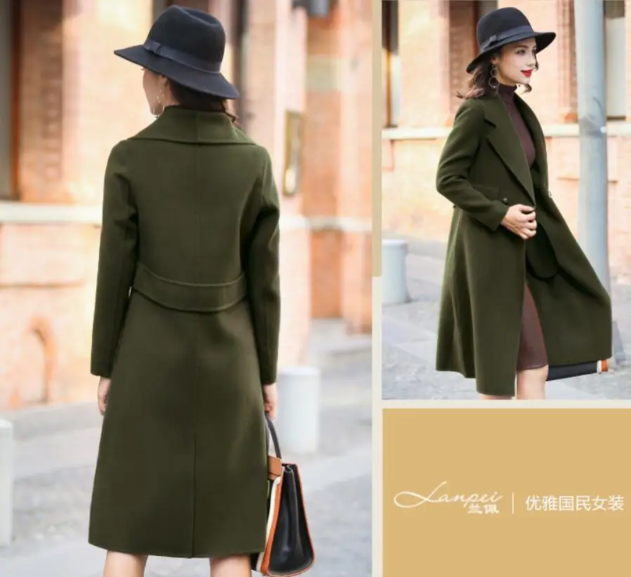 Femmes Main red Manteau Brown Cachemire Green Double Breasted 2016 La gray À Hiver Classicdouble armygreen 100 Manteaux Long Automne dark Face En pink Laine De qRnWOFECw