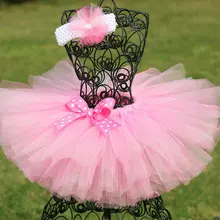 Милая розовая Пышная юбка-пачка для девочек, детская фатиновая балетная юбка-американка ручной работы с бантом в горошек и повязкой на голову, Детские праздничные юбки-пачки