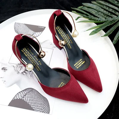 Г., новые весенние корейские замшевые тонкие туфли с острым носком красивая удобная женская обувь элегантные туфли на высоком каблуке - Цвет: Бордовый