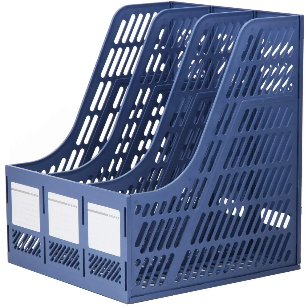 

Sturdy Triplicate Magazine Rack Office Desktop Document & File Organizer Holder (Blue)