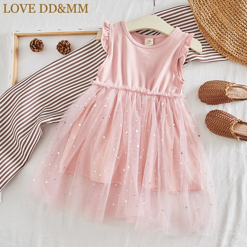 Красивые платья для девочек г., новая летняя детская одежда милое платье принцессы с блестками и пятиконечной звездой для девочек - Цвет: Розовый