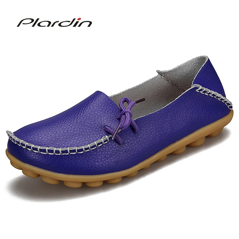 

plardin 2019 Women Flat Shoes Woman Loafers Plus Size Women's Fashion genuine leather Casual Shoes lace up Female Footwear