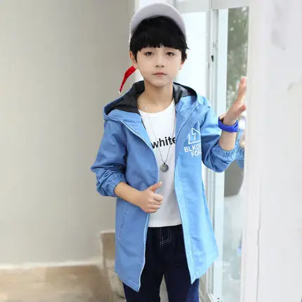 Новая весенняя ветровка для мальчиков Детское пальто в Корейском стиле детская куртка для Отдыха Кардиган с капюшоном детская одежда - Цвет: Небесно-голубой